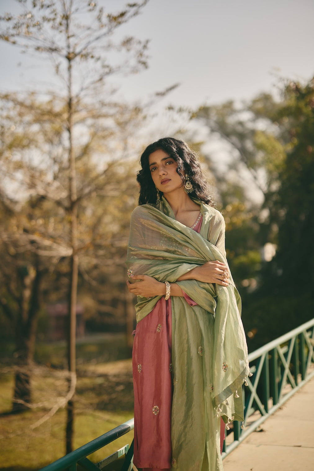 SAHER & NAAZLI rose silk kurta set with circular motifs by Rashika Mittal - styled look