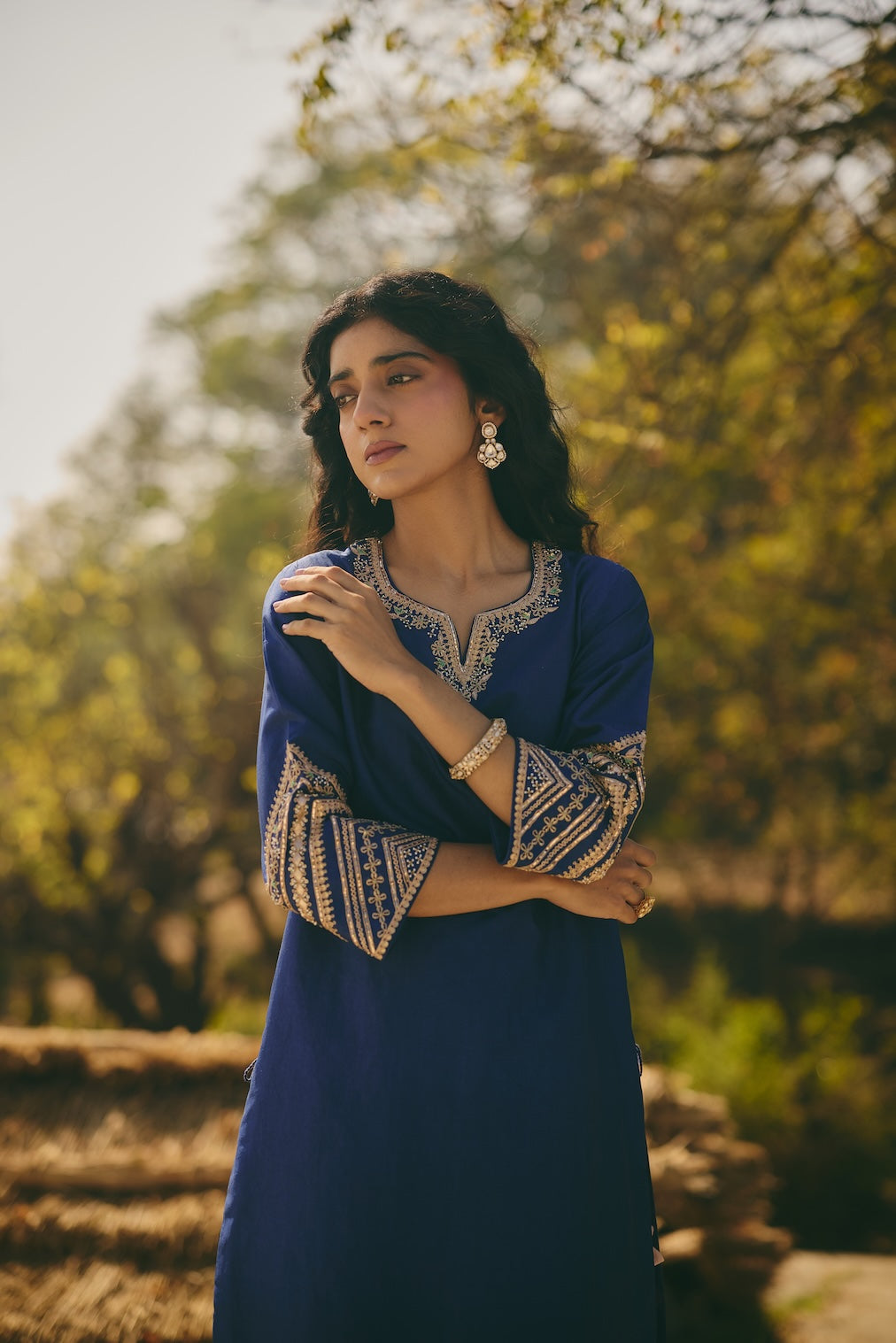 AMEERA & HOORAIN blue silk kurta set with floral motifs by Rashika Mittal - back view