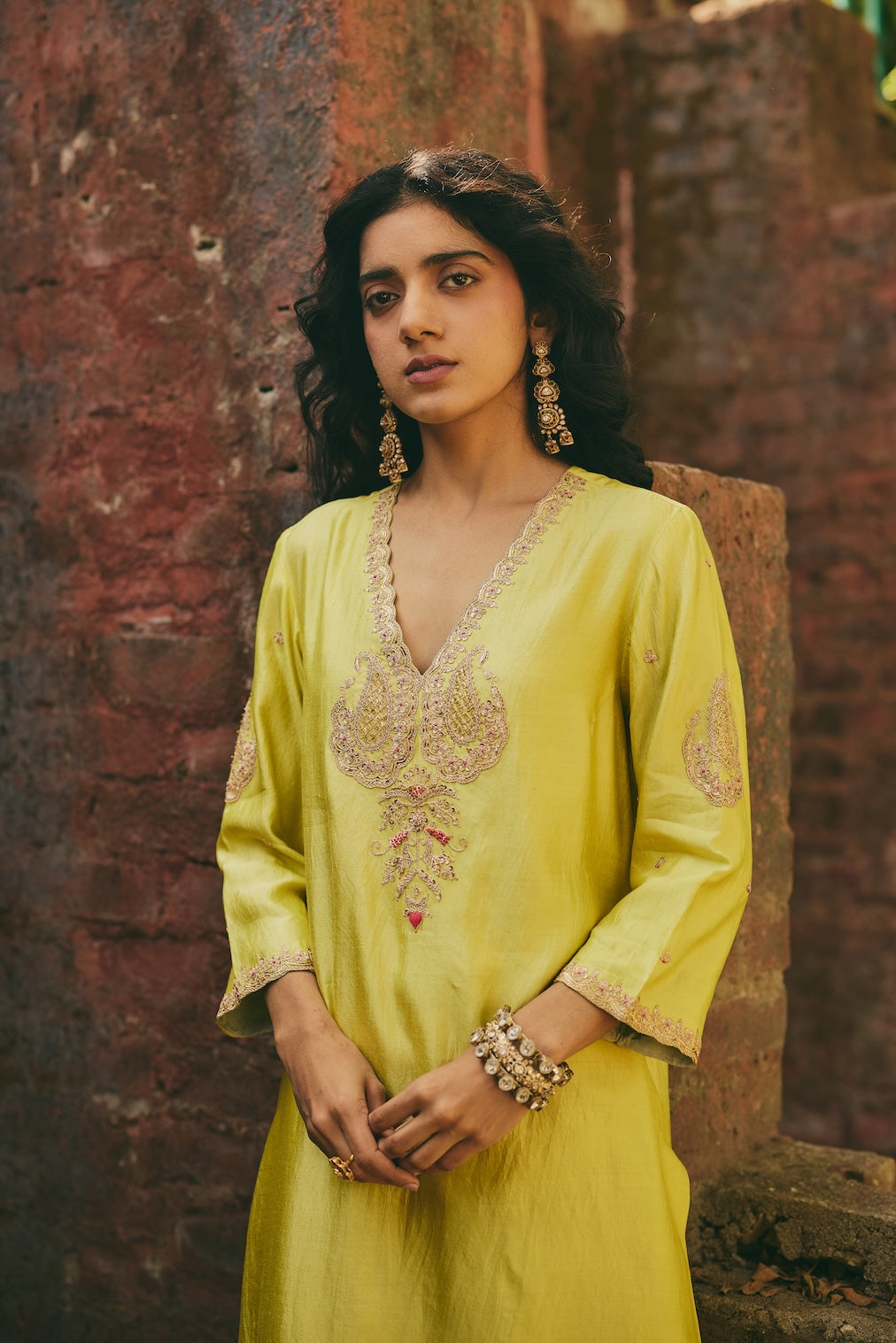 SUFRA & NAYAB sage silk kurta set with paisley motifs by Rashika Mittal - back view