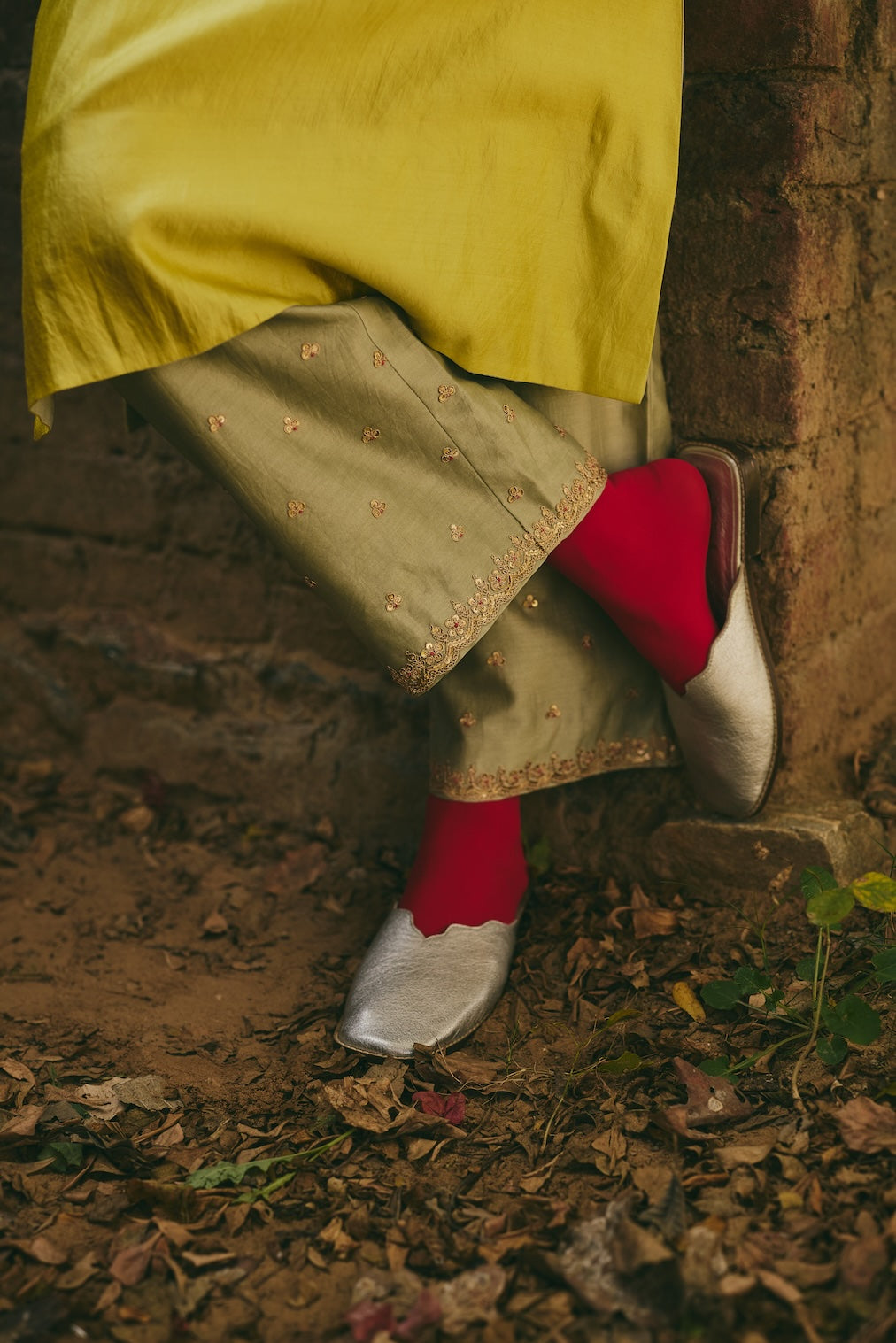 SUFRA & NAYAB sage silk kurta set with paisley motifs by Rashika Mittal - styled look