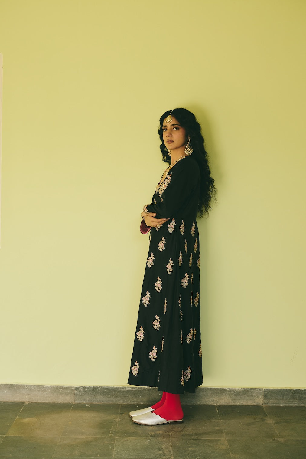 RAFIA black silk anarkali with floral motifs by Rashika Mittal - back view