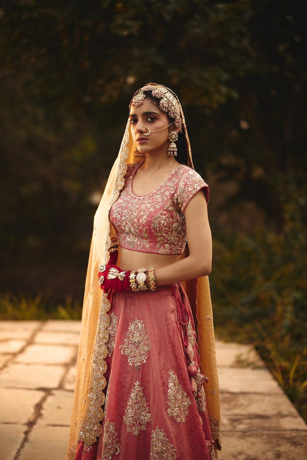 ZAIRA gold tissue dupatta with floral motifs by Rashika Mittal - back view