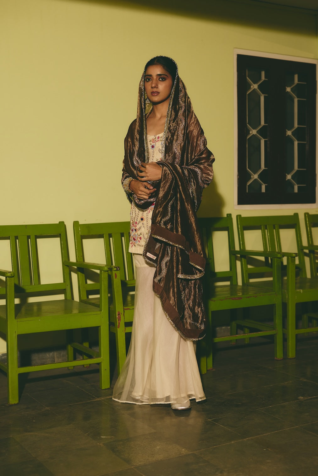 KOHINA tissue dupatta with nature motifs by Rashika Mittal - styled look